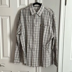 Marc Ecko checkered brown/tan long sleeve button up shirt 100% cotton XL